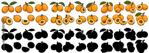 Peach slices and silhouettes with transparent background