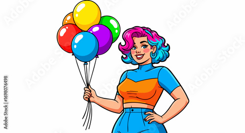 Joyful Woman with Colorful Balloons.