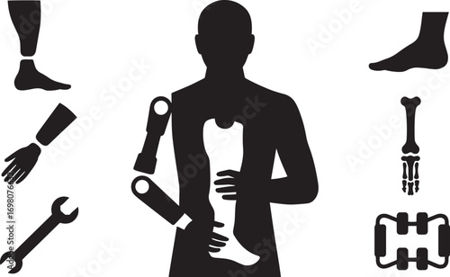 Prosthetics Silhouette with Artificial Limbs and Medical Implants Illustration Design