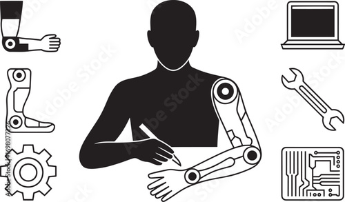 Robotics Engineering Innovation Silhouette Icon Set Artificial Intelligence Automation Future