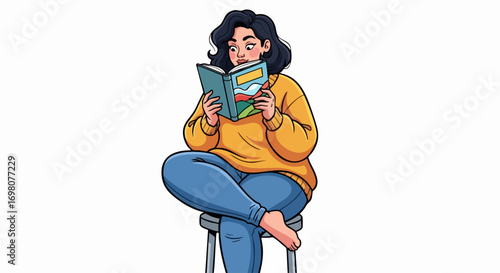 Plus Size Woman Reading a Book, Relaxed and Comfortable.