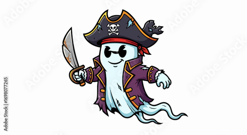 Cartoon ghost pirate ready for a spooky Halloween adventure.