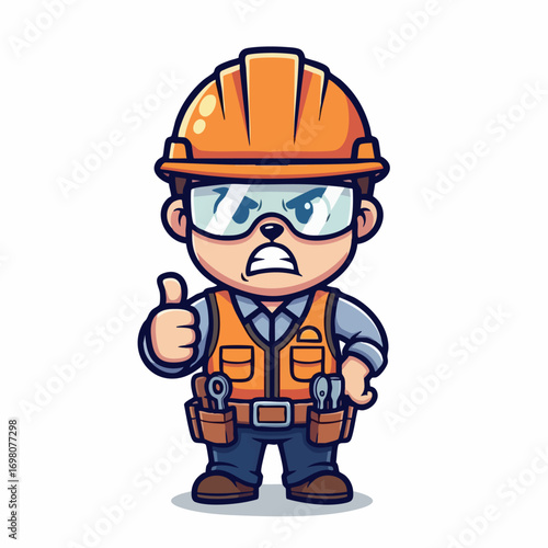 Cartoon Construction Worker Giving Thumbs Up.
