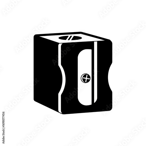 Black and white icon of a pencil sharpener