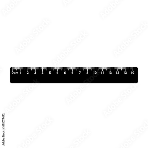 Black ruler with centimeter markings on a white background