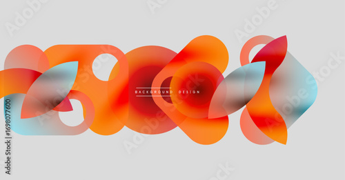 Abstract flowing shapes, vibrant colors blend. Modern design element, smooth gradients create dynamic composition. Light background enhances visual impact.