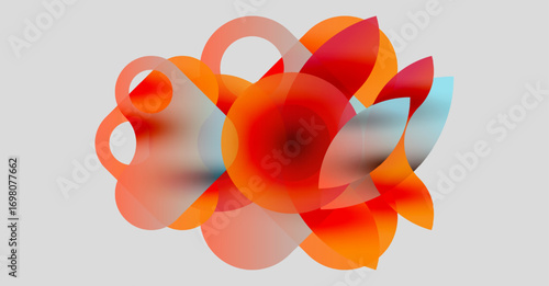 Abstract composition. Overlapping translucent circles create floral impression. Warm colors dominate, with subtle cool accents. Minimalist design.