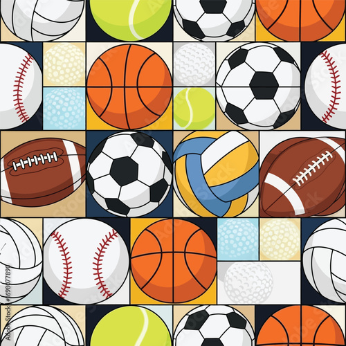 Seamless pattern with different sport balls for background and wallpaper