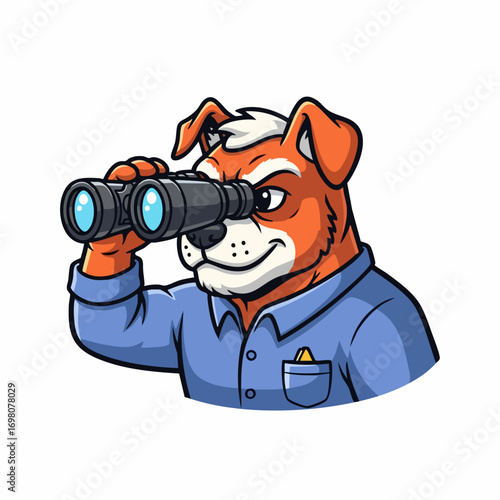 Observant Bulldog Using Binoculars.
