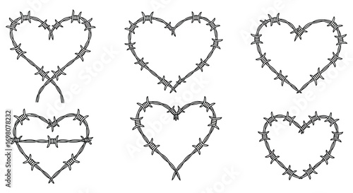 barbed wire hearts arranged in a grid pattern