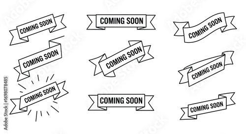 coming soon banners in various shapes and designs