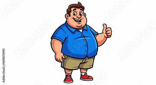 Cartoon Overweight Man Giving Thumbs Up Illustration.