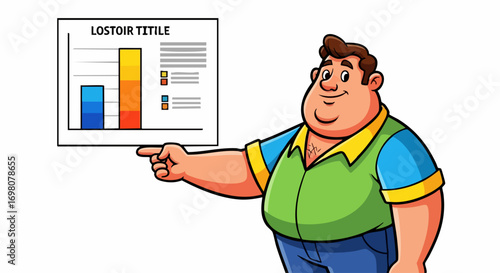 Cartoon Man Presenting Business Bar Chart Data Analysis.