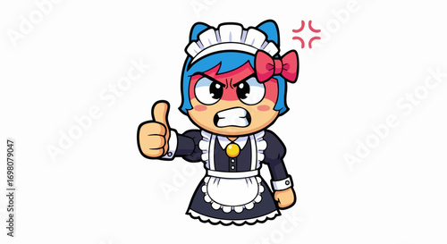 Angry Cartoon Maid Giving Thumbs Up with Furious Expression.