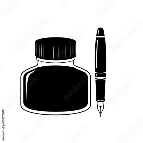 Classic fountain pen and ink bottle icon