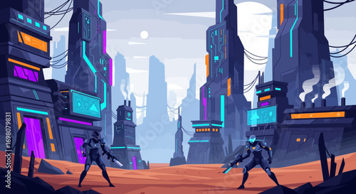 Futuristic Sci-Fi Desert Landscape Vector Illustration