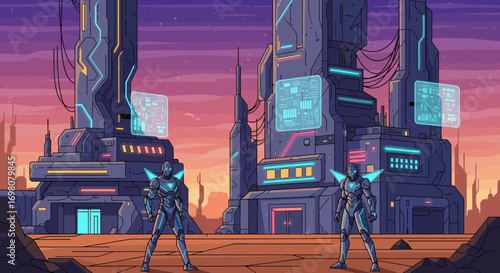 Futuristic Sci-Fi Desert Landscape Vector Illustration