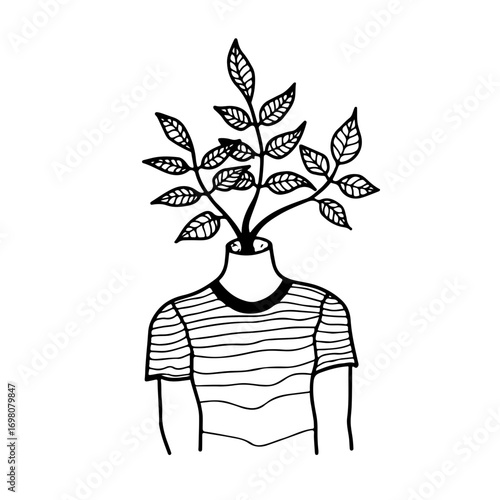 Creative person with plant growing from head symbolizes growth, ideas, and new beginnings