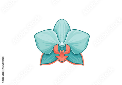 Vibrant Teal Orchid Flower with Orange Center Illustration.