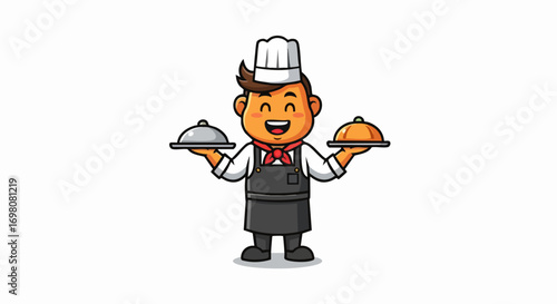 Happy Chef Presenting Two Covered Dishes with a Smile.