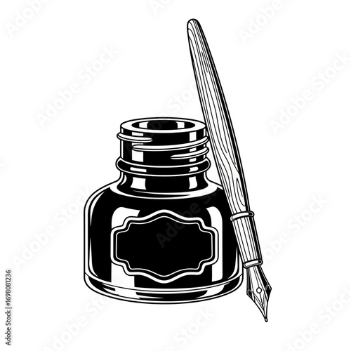 Classic inkwell and quill pen illustration