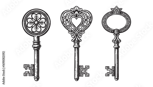 Ornate antique key engraving vector illustration