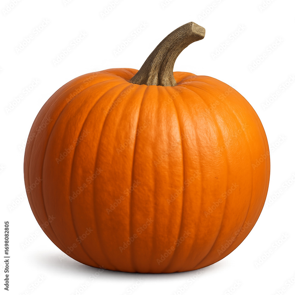 Obraz premium Ripe orange pumpkin isolated on transparent background with stem showing