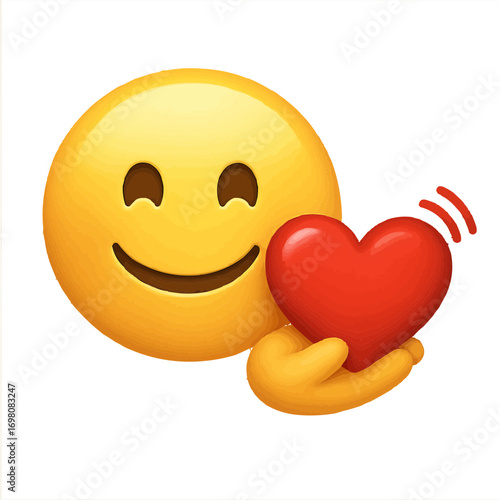 Joyful emoji offers a vibrant red heart, spreading love and positive energy with a cheerful smile.