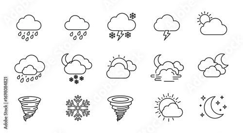 weather icons showing various conditions like rain snow sun