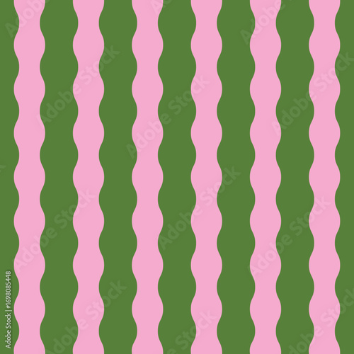 Abstract Wavy vertical Stripe seamless Pattern in Pink & Olive Green. Retro vibe Background or modern textiles, wrapping paper, fashion prints, or home décor.