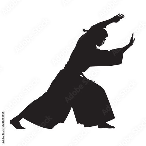 Black aikido japan Silhouette Vector, High Quality Illustration on White Background