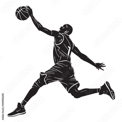 Black basketball player Silhouette Vector, High Quality Illustration on White Background