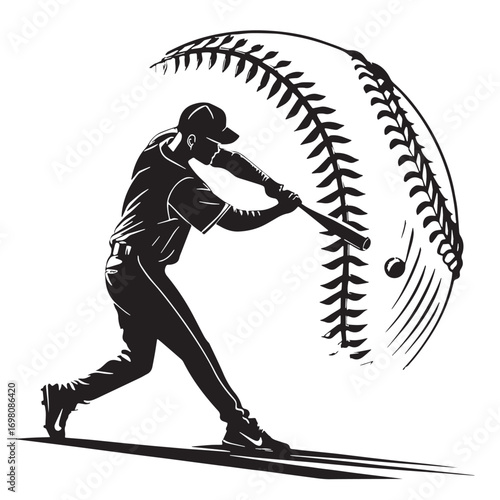 Black baseball Silhouette Vector, High Quality Illustration on White Background