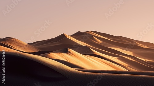 Fototapeta Naklejka Na Ścianę i Meble -  Minimalist shot of rippling sand dunes at sunset.