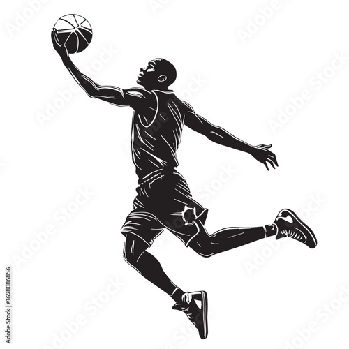 Black basketball player Silhouette Vector, High Quality Illustration on White Background