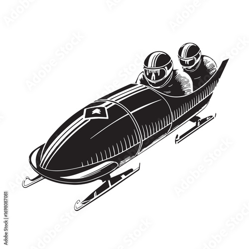 Black bobsleigh Silhouette Vector, High Quality Illustration on White Background