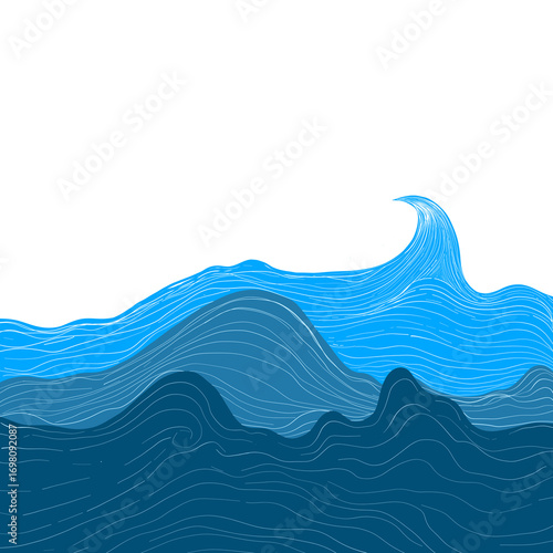 Vibrant hand drawn ocean waves artistic illustration with blue tones for aquatic nature designs and creative projects isolated on transparent background Hand Draw Line ART
