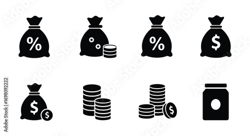 money bags coins percentages financial icons visual representation