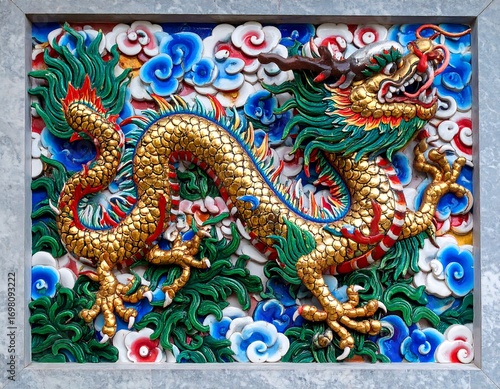 Ornate dragon relief sculpture