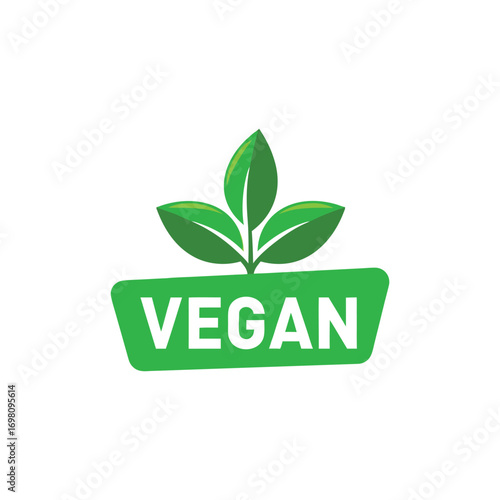 A green vegan logo with three leaves and the word vegan on transparent background