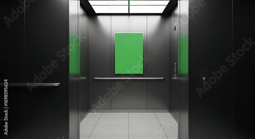 Modern Elevator Interior with Green Advertisement Space