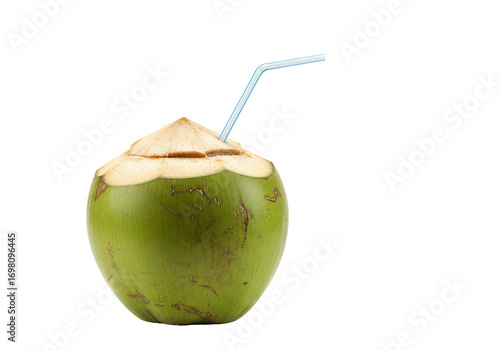 Green coconut with straw refreshing tropical drink image