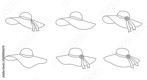 six elegant hats with various styles and ties