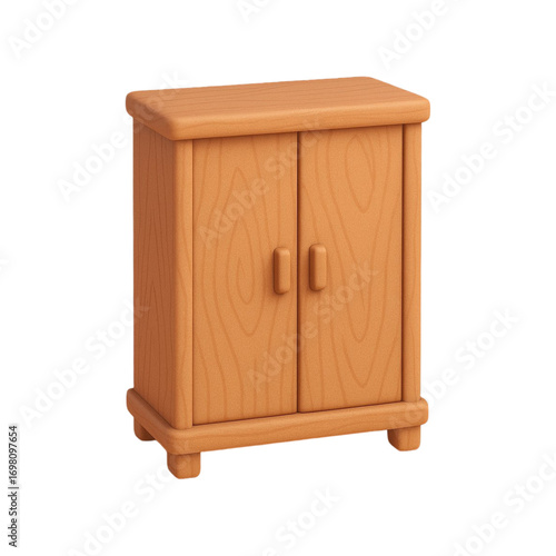 Cartoon wooden cabinet with double doors isolated on transparent background