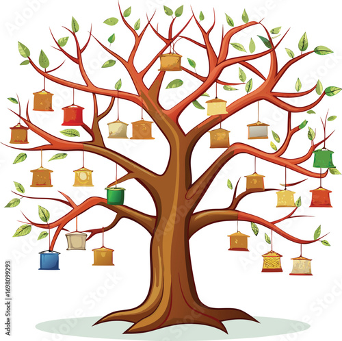 Christmas Genealogy Trees Colorful Birdhouses Hanging Tree