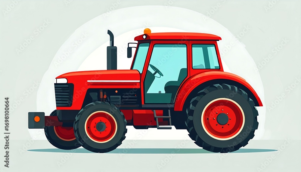 Obraz premium Red tractor side view