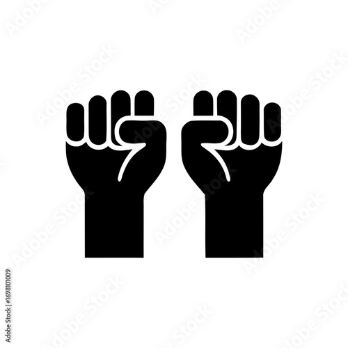 black fists raised in solidarity and protest. set of hand gestures