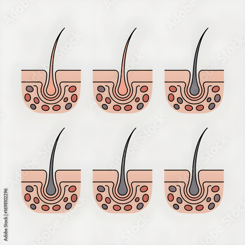Hair Follicle Growth Stages Illustration for Hair Care, Scalp, and Dermatology Coloring page