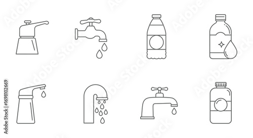 various water dispensing methods shown in simple line drawings