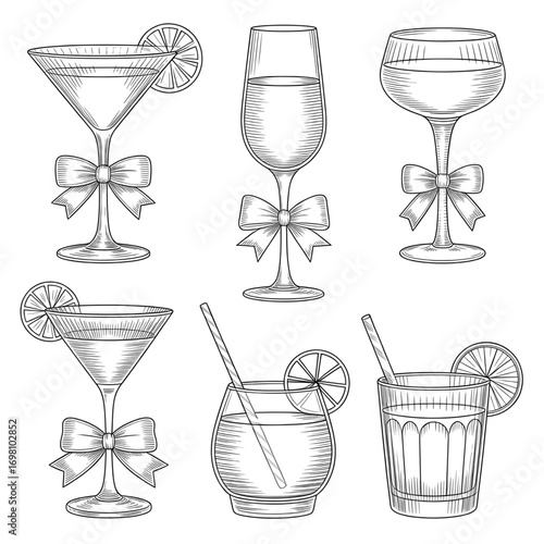 Elegant Cocktail Glass Outlines for Drinks, Party, and Bar Decor Illustration vector